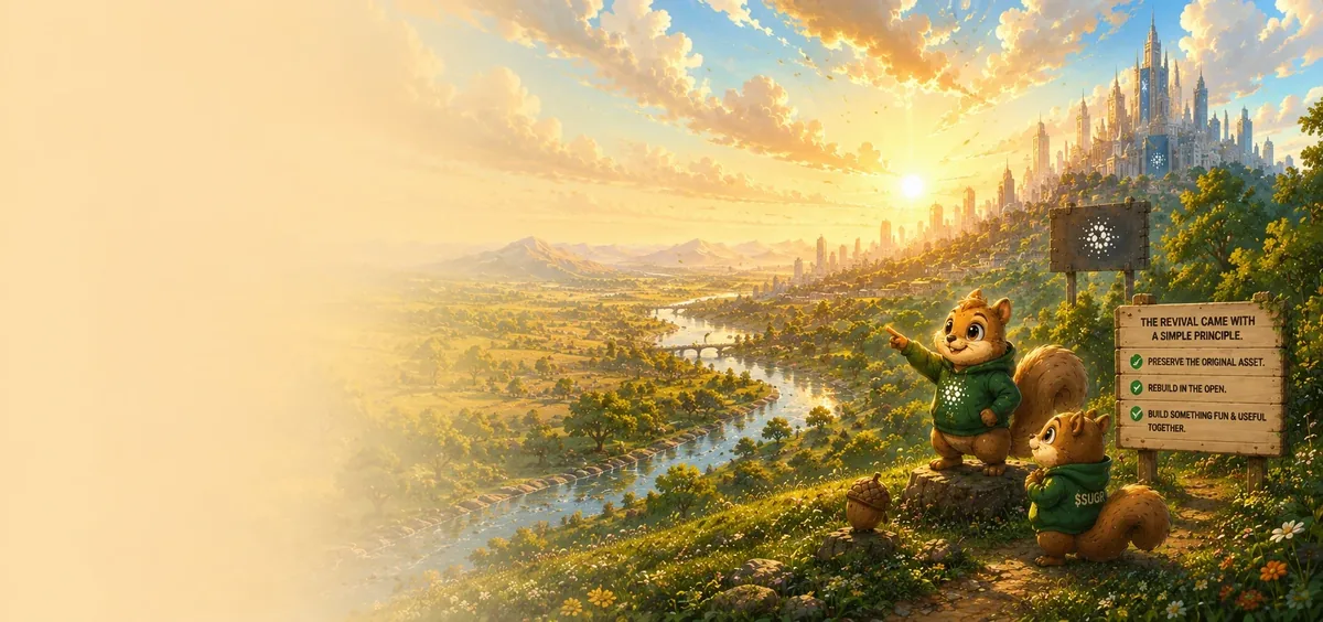 Golden revival illustration representing the SUGR community revival in 2026